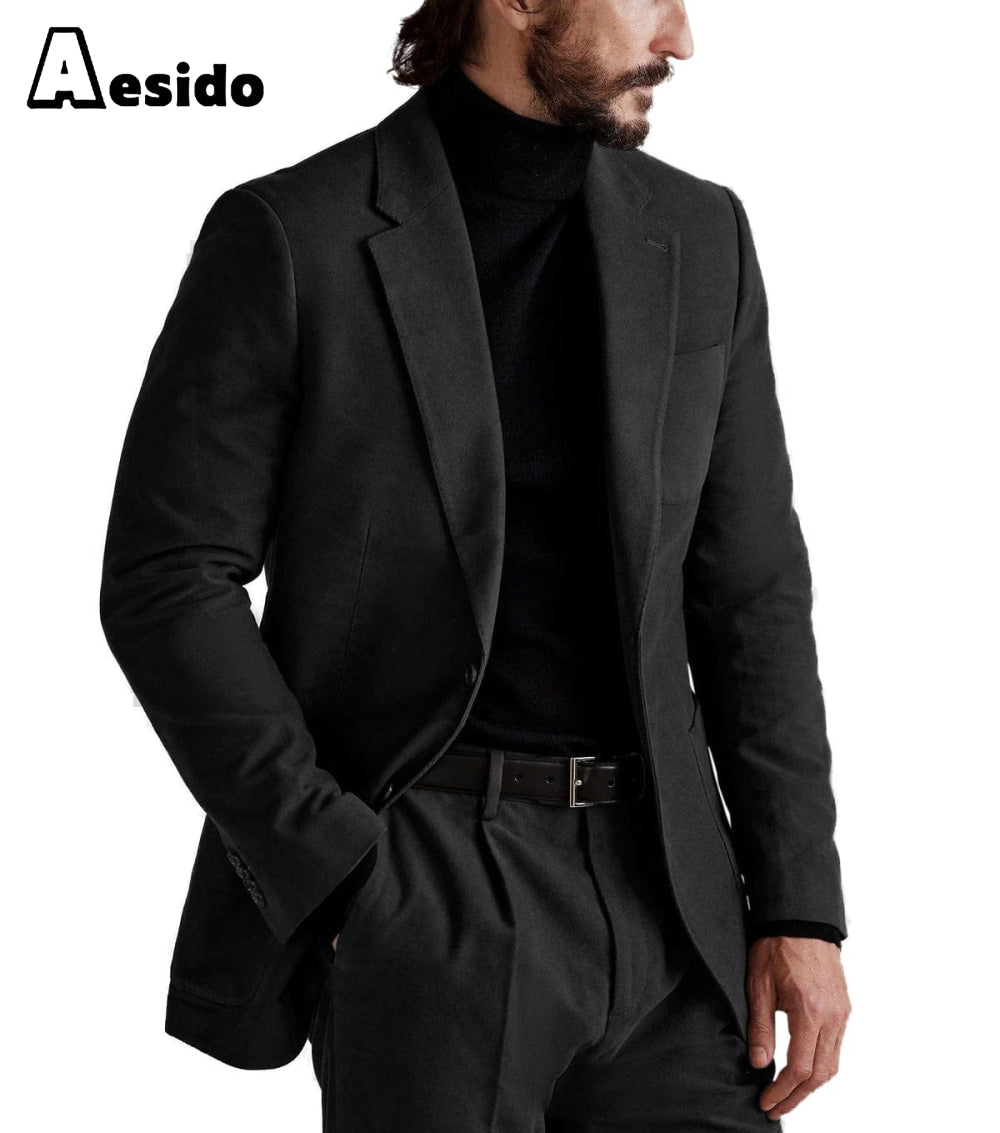 aesido 2 Piece Business Casual Notch Lapel Men's Suit For Wedding (Blazer+Pants)