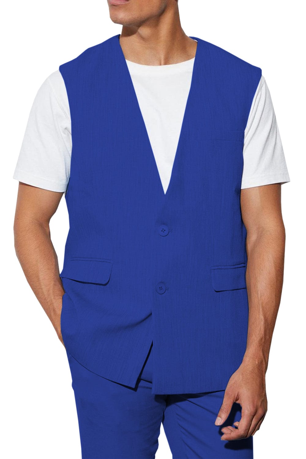 aesido 2 Piece Casual V Neck Double Button Vests (Vest+Pants)