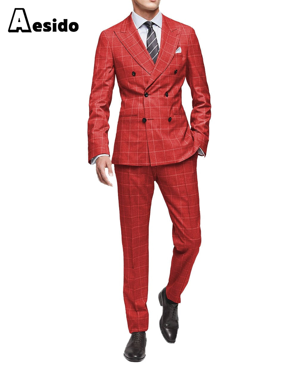 aesido 2 Piece Leisure Peak Lapel Men's Suit（Blazer+Pants）