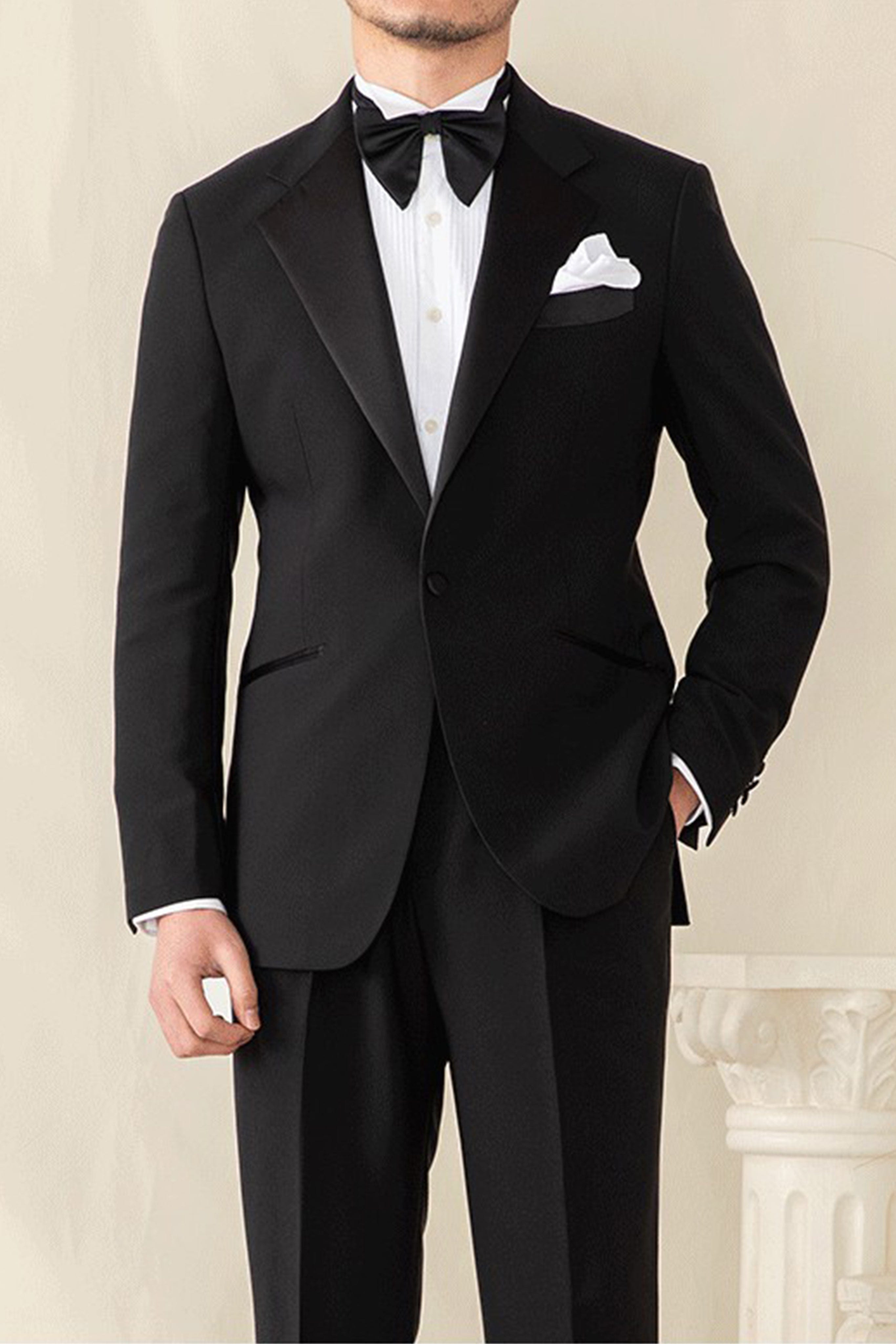 aesido 2 Pieces Black Peak Lapel Single Button Men's Suit For Wedding (Blazer+pants）