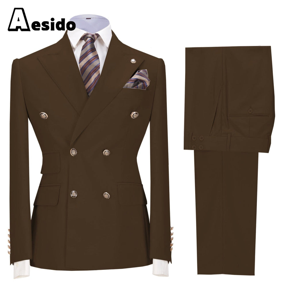 aesido 2 Pieces Business Mens Suit Slim Fit Peak Lapel Flat Blazer For Wedding (Blazer+Pants)