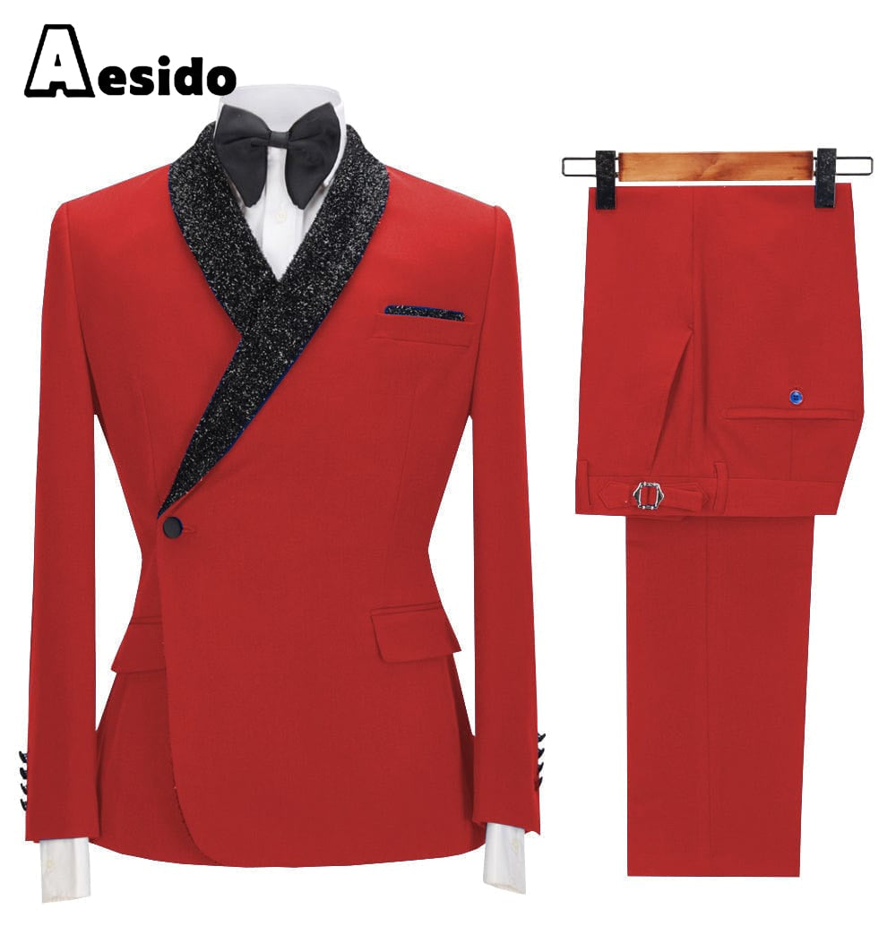 aesido 2 Pieces Casual Mens Regular Fit Suit (Blazer + Pants)