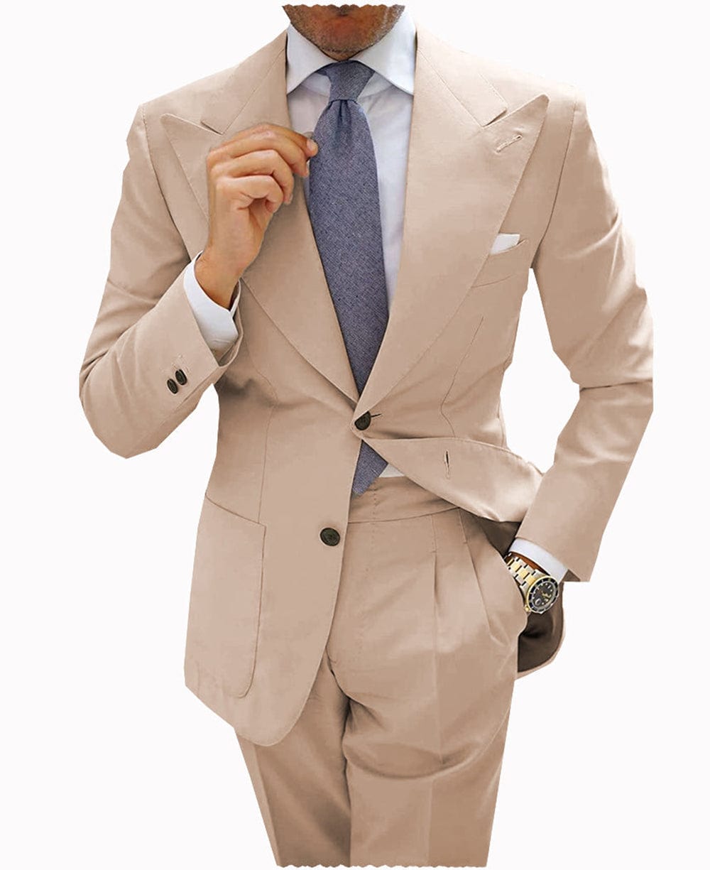 aesido 2 Pieces Casual Mens Suit Regular Fit Peak Lapel Flat Blazer For Wedding (Blazer + Pants)