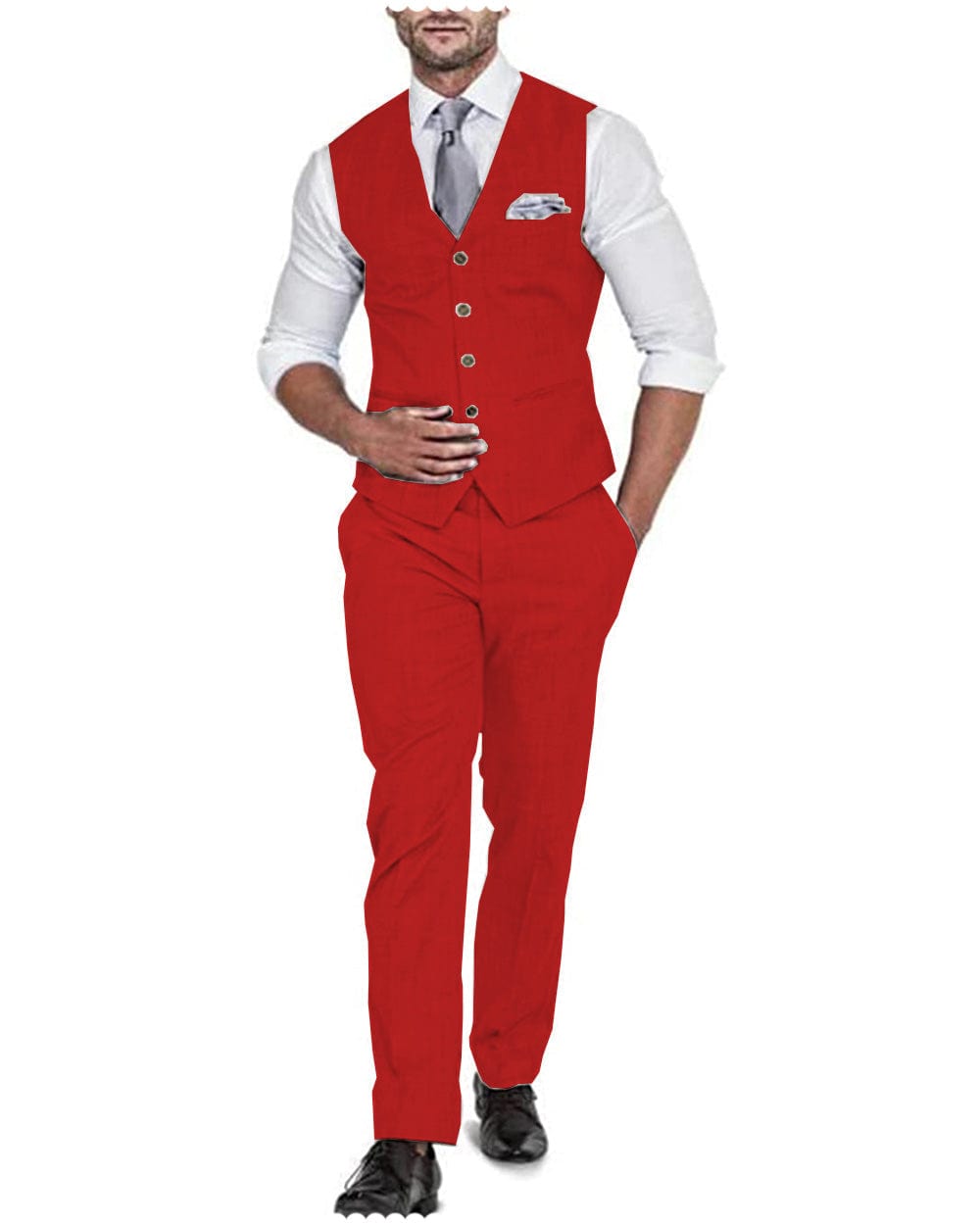 aesido 2 Pieces Casual Mens Suit Regular Fit Solidl Linen Blazer For Wedding (Vest + Pants)