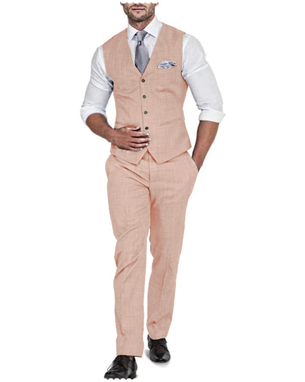 aesido 2 Pieces Casual Mens Suit Regular Fit Solidl Linen Blazer For Wedding (Vest + Pants)