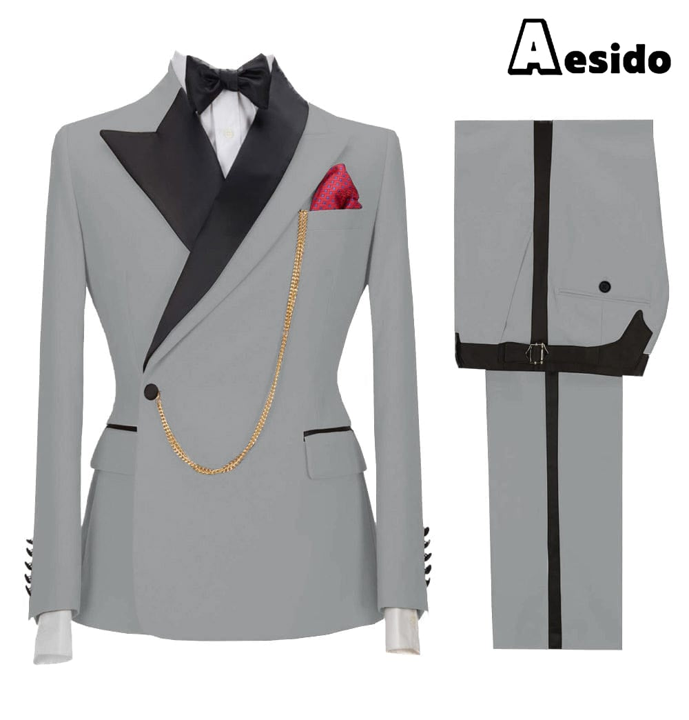 aesido 2 Pieces Fashion Slim Peak Lapel Men's Suit (Blazer + Pants)