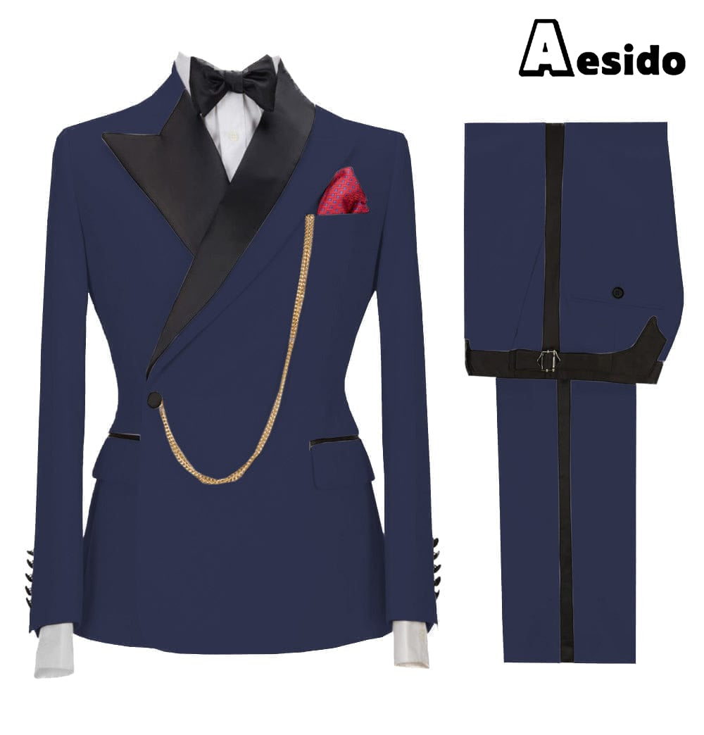 aesido 2 Pieces Fashion Slim Peak Lapel Men's Suit (Blazer + Pants)