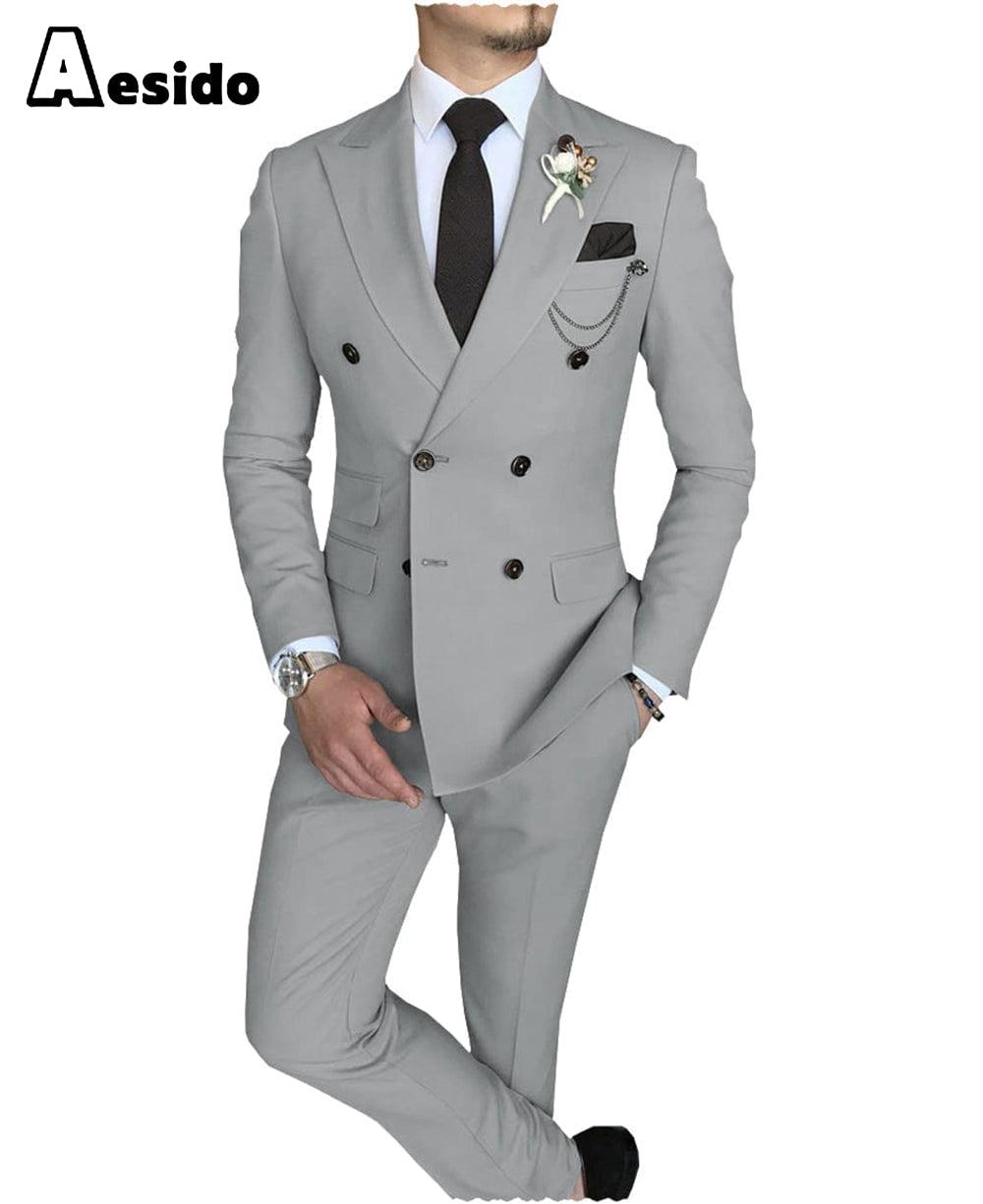 aesido 2 Pieces Mens Suit Notch Lapel Blazer (Blazer+Pants)