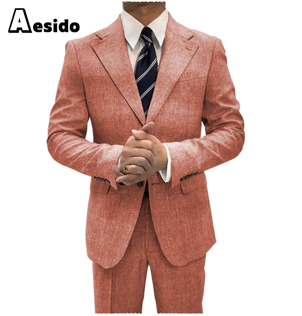 aesido 2 Pieces Single Button Notch Lapel Men Suit (Blazer+Pants)