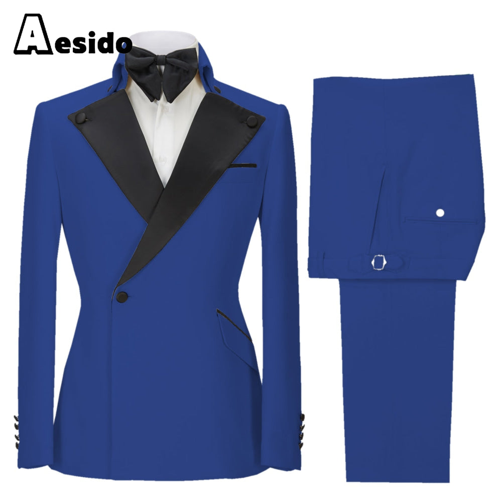 aesido 2 Pieces Single Button Peak Lapel Men Suit (Blazer+Pants)