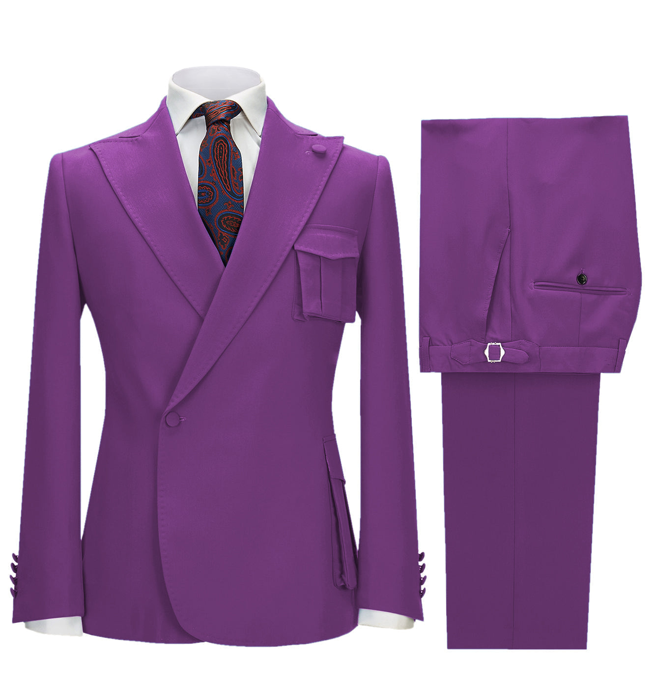 aesido 2 Pieces Single Button Peak Lapel Men Suit (Blazer+Pants）