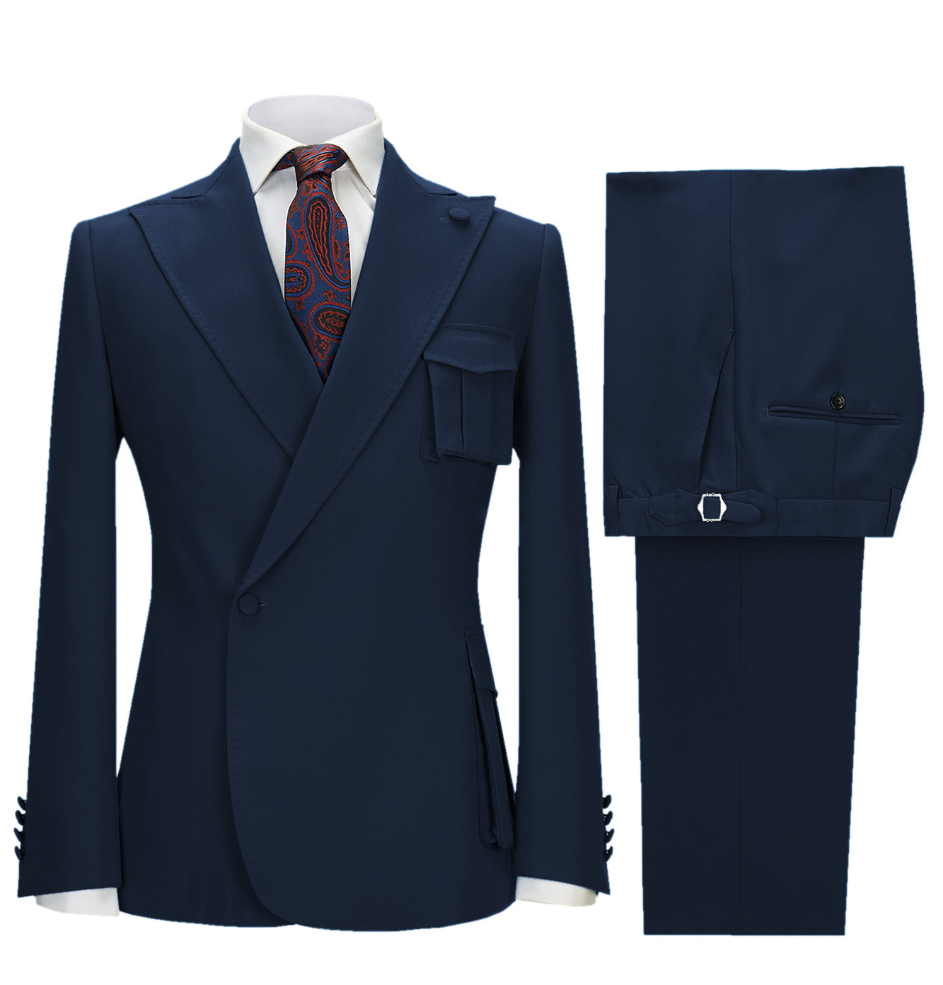 aesido 2 Pieces Single Button Peak Lapel Men Suit (Blazer+Pants）