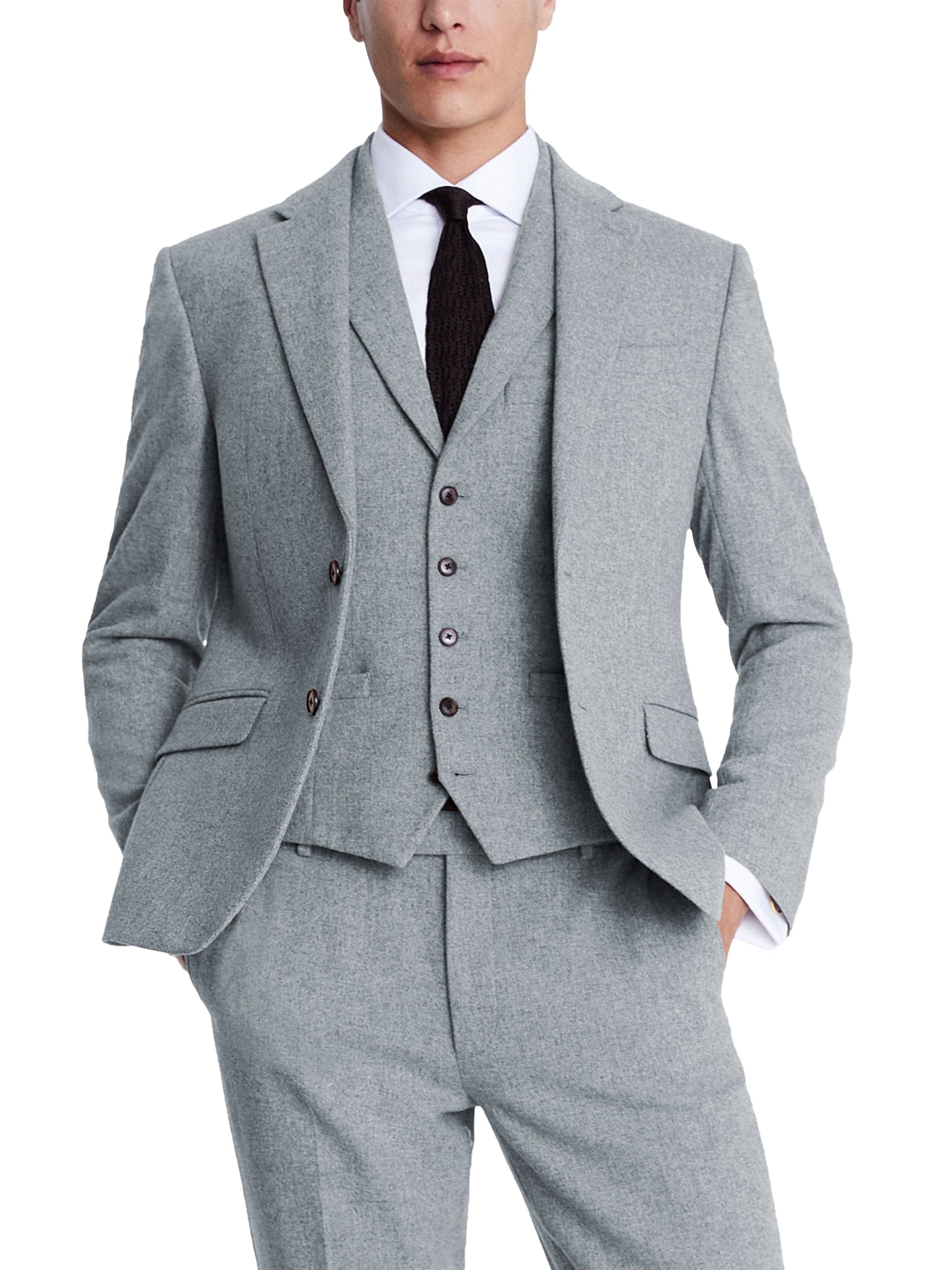 aesido 3 Piece Business Casual Double Button Notch Lapel Tweed Men Suit (Blazer+Vest+Pants)