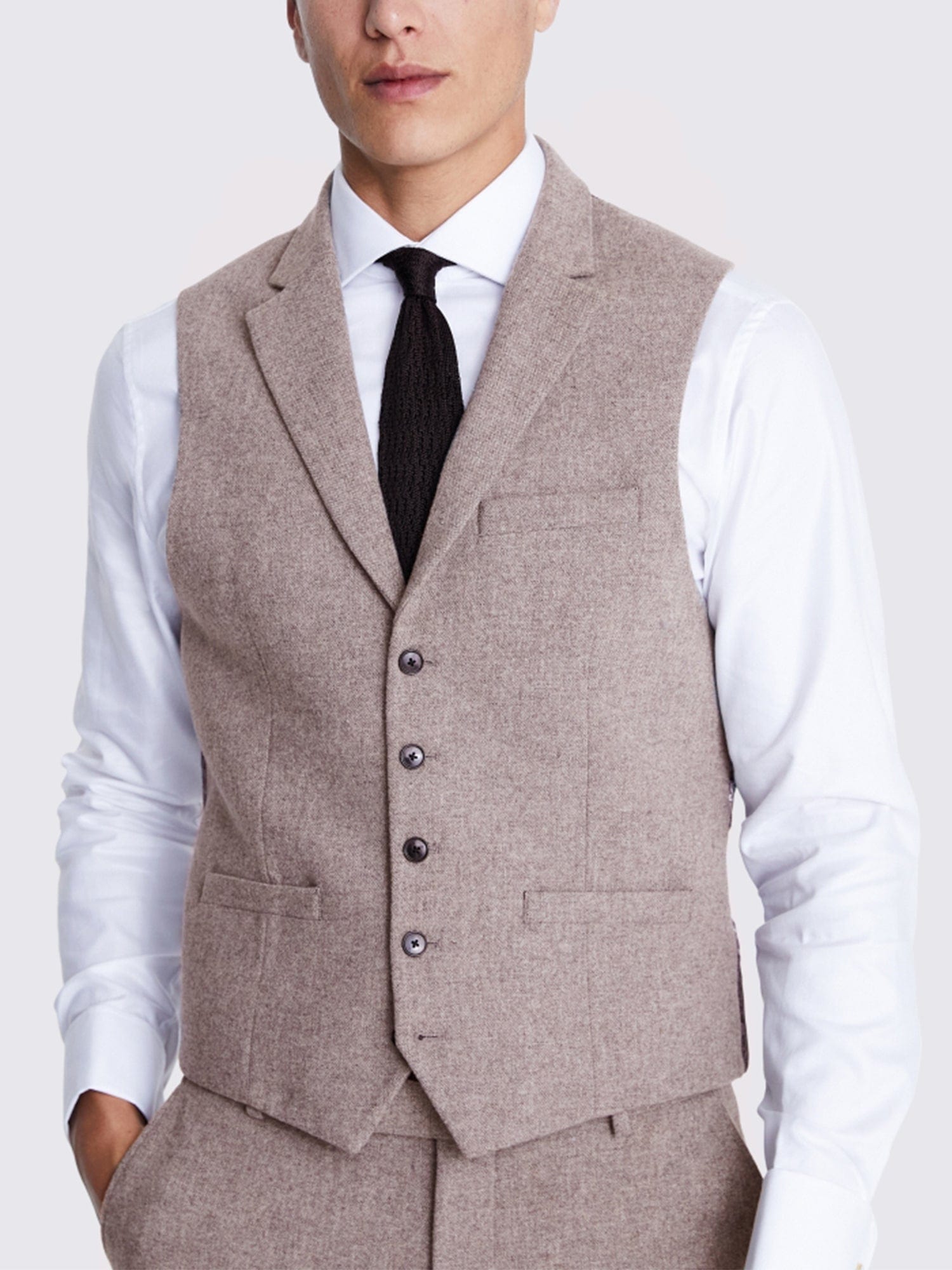 aesido 3 Piece Business Casual Double Button Notch Lapel Tweed Men Suit (Blazer+Vest+Pants)