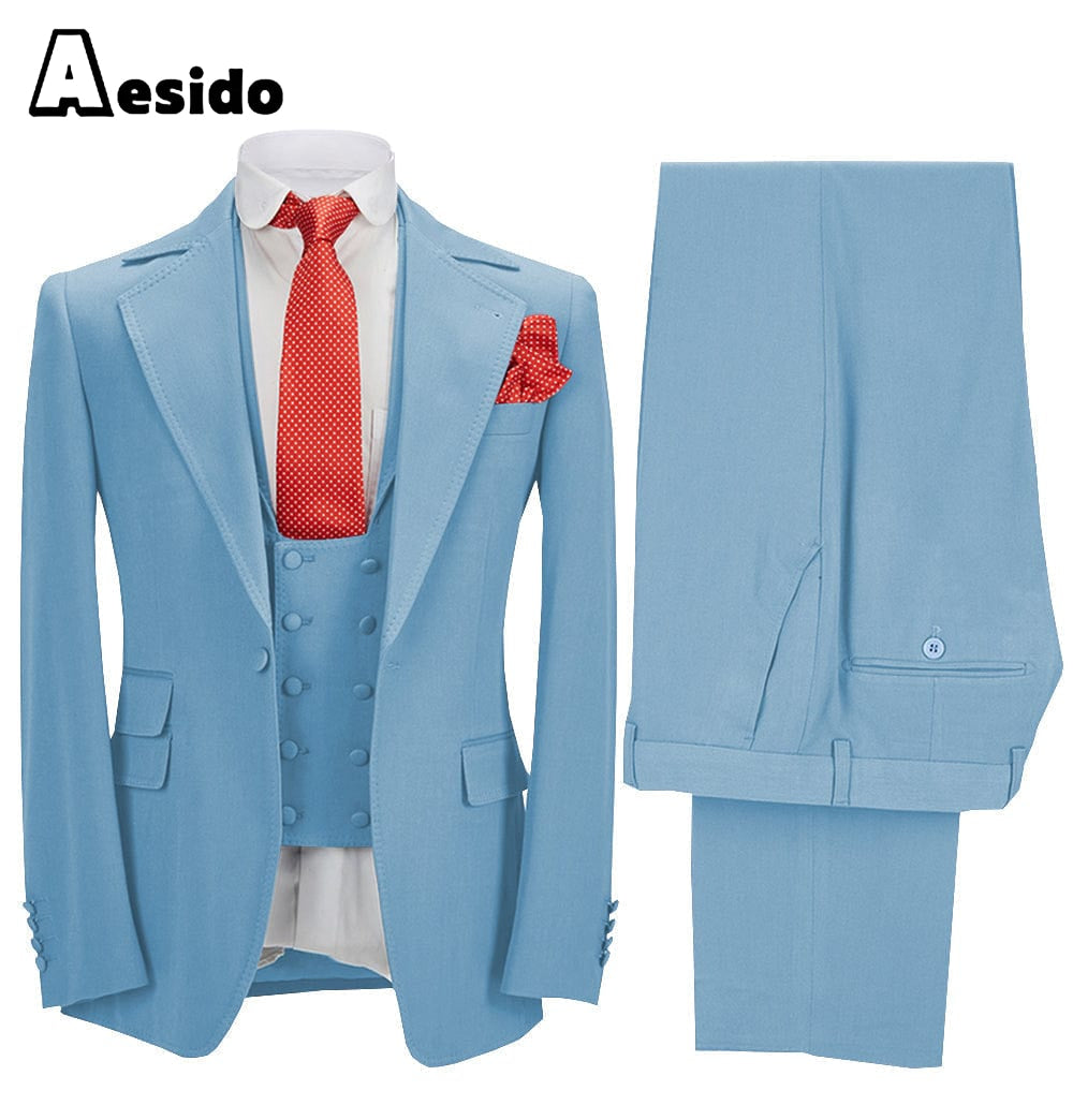 aesido 3 Pieces Business Mens Suit (Blazer+vest+Pants)