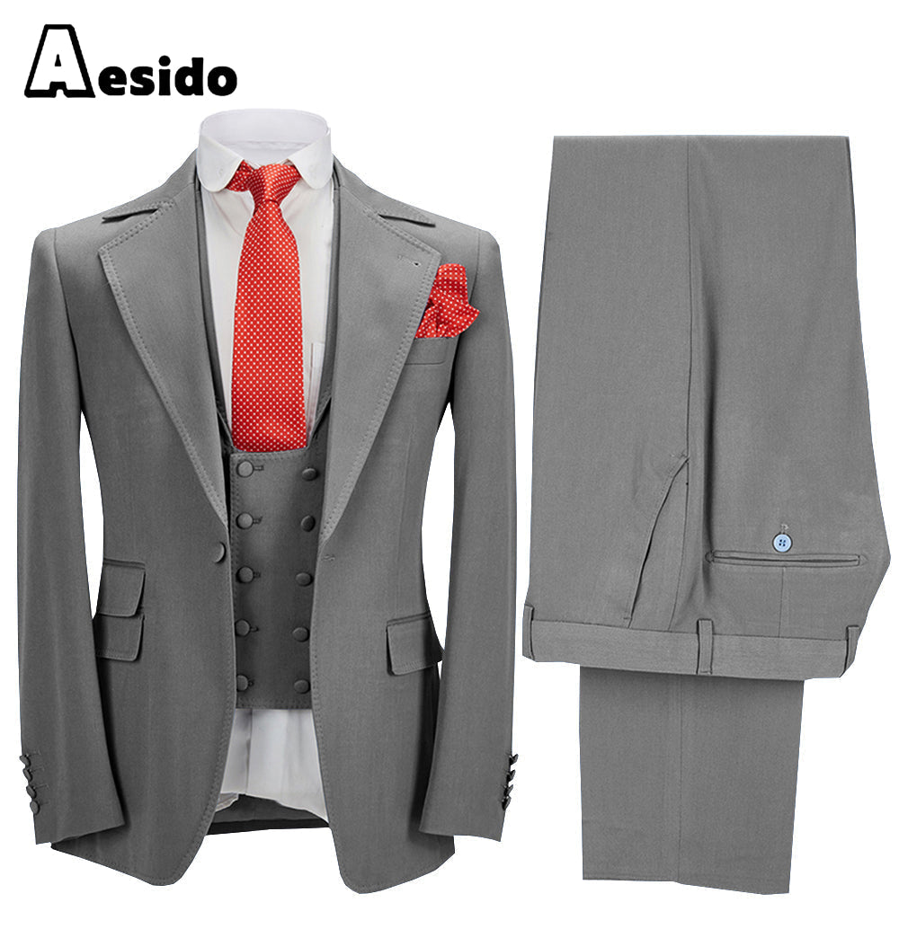 aesido 3 Pieces Business Mens Suit (Blazer+vest+Pants)