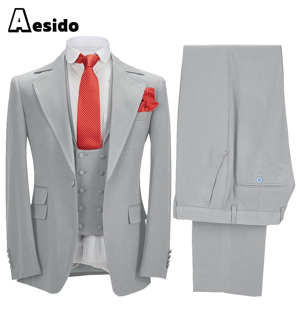 aesido 3 Pieces Business Mens Suit (Blazer+vest+Pants)