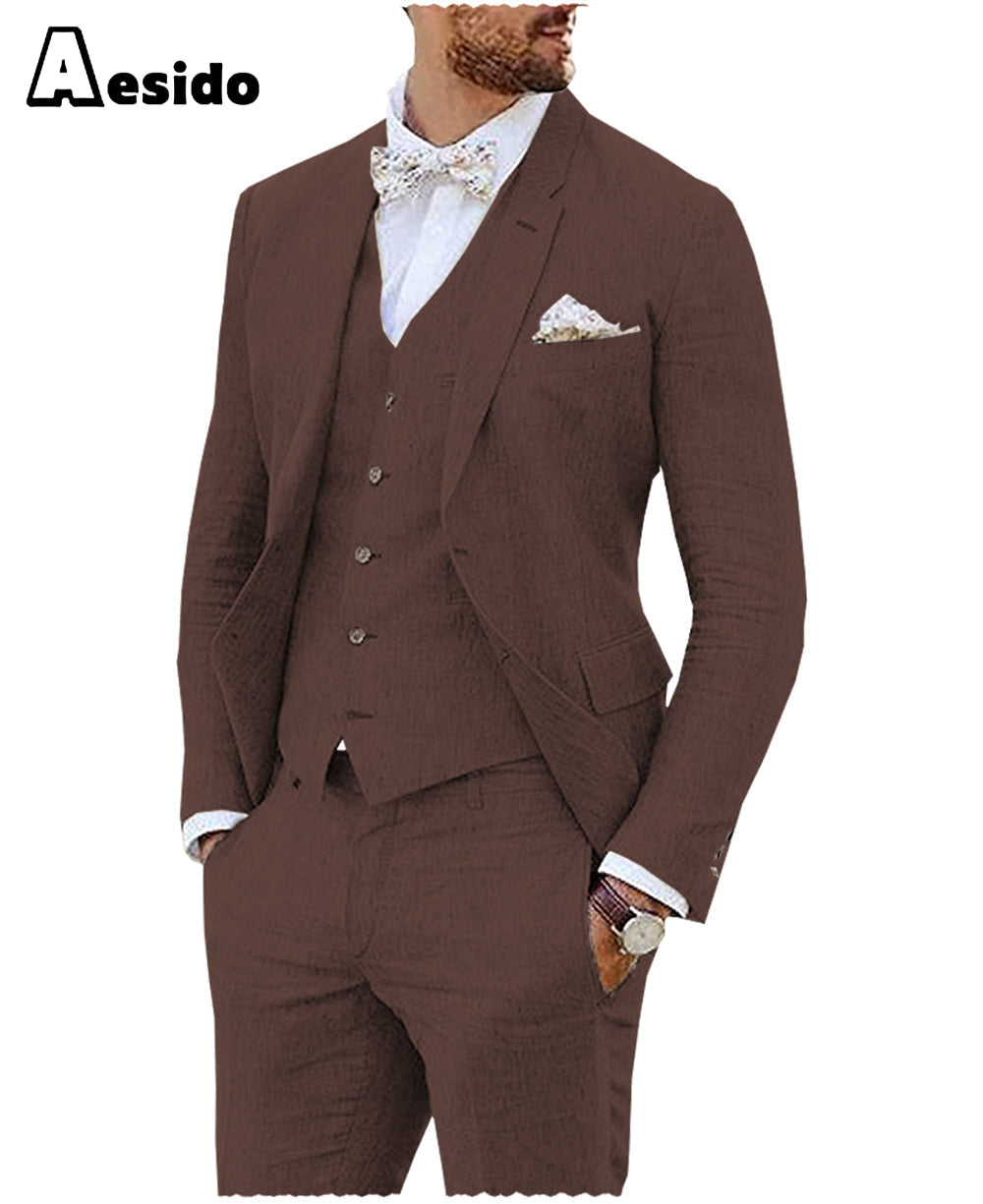 aesido 3 Pieces Business Mens Suit For Wedding (Blazer+vest+Pants)