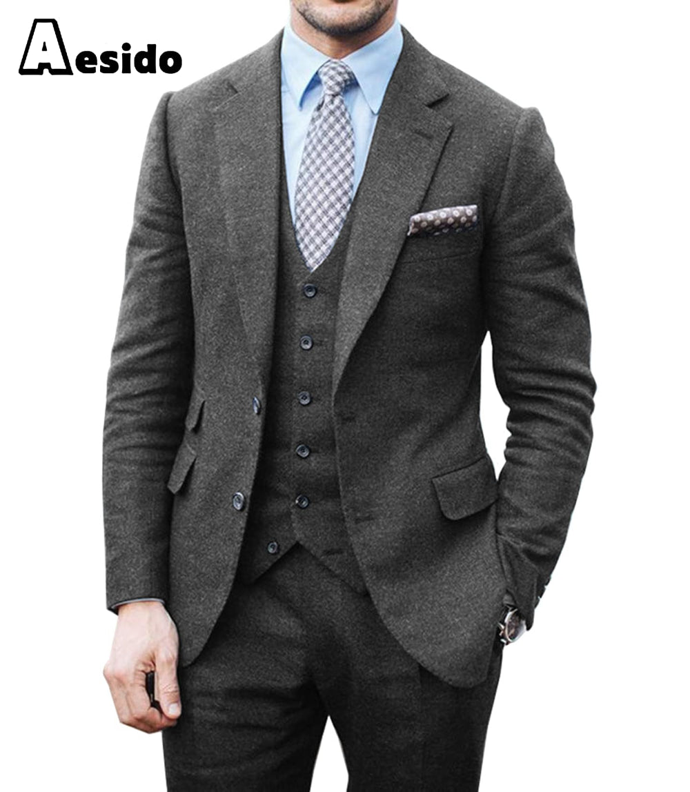 aesido 3 Pieces Business Mens Suit For Wedding (Blazer+vest+Pants)