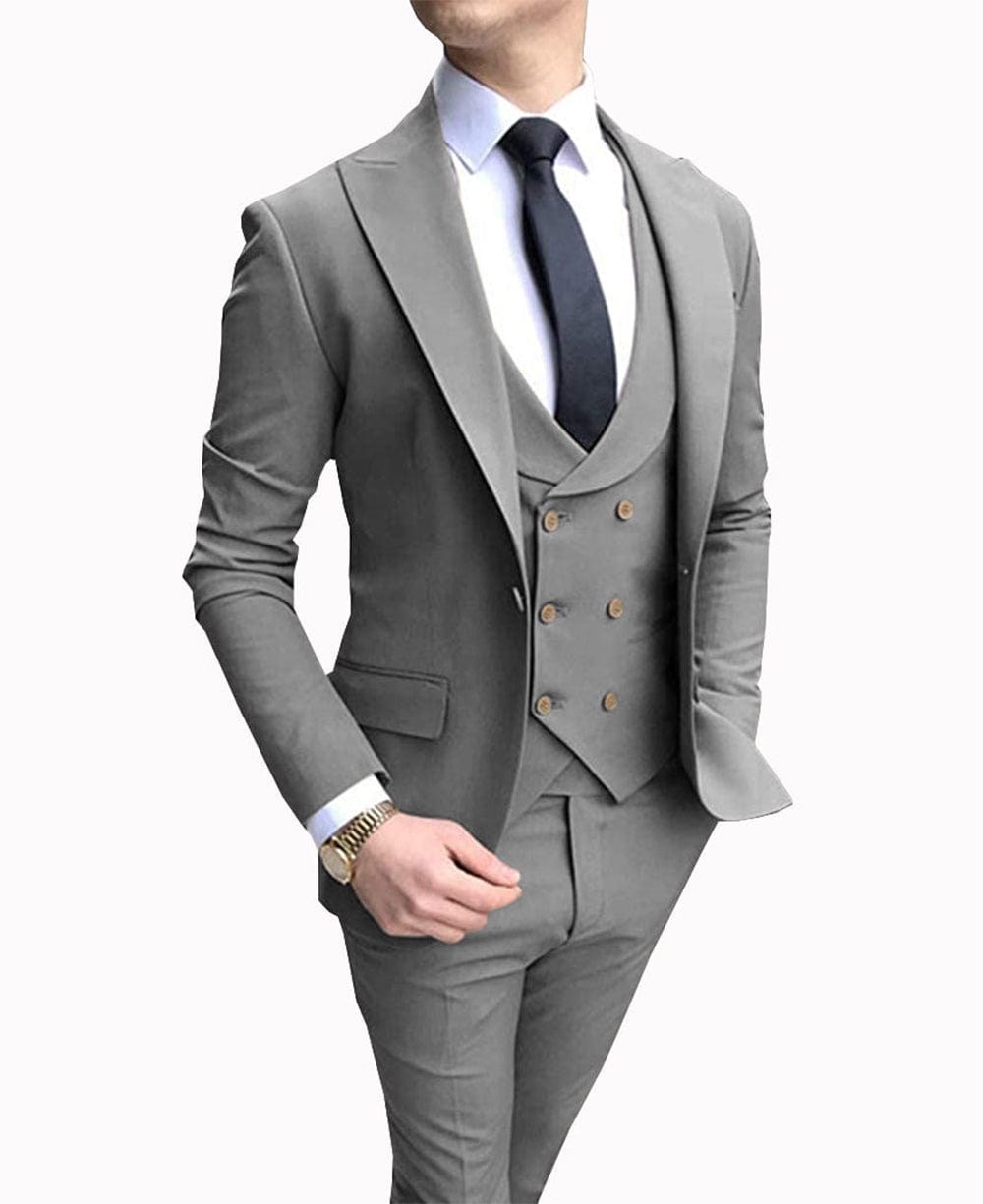 aesido 3 Pieces Business Mens Suit Regular Fit Peak Lapel Flat Blazer For Wedding (Blazer+vest+Pants)