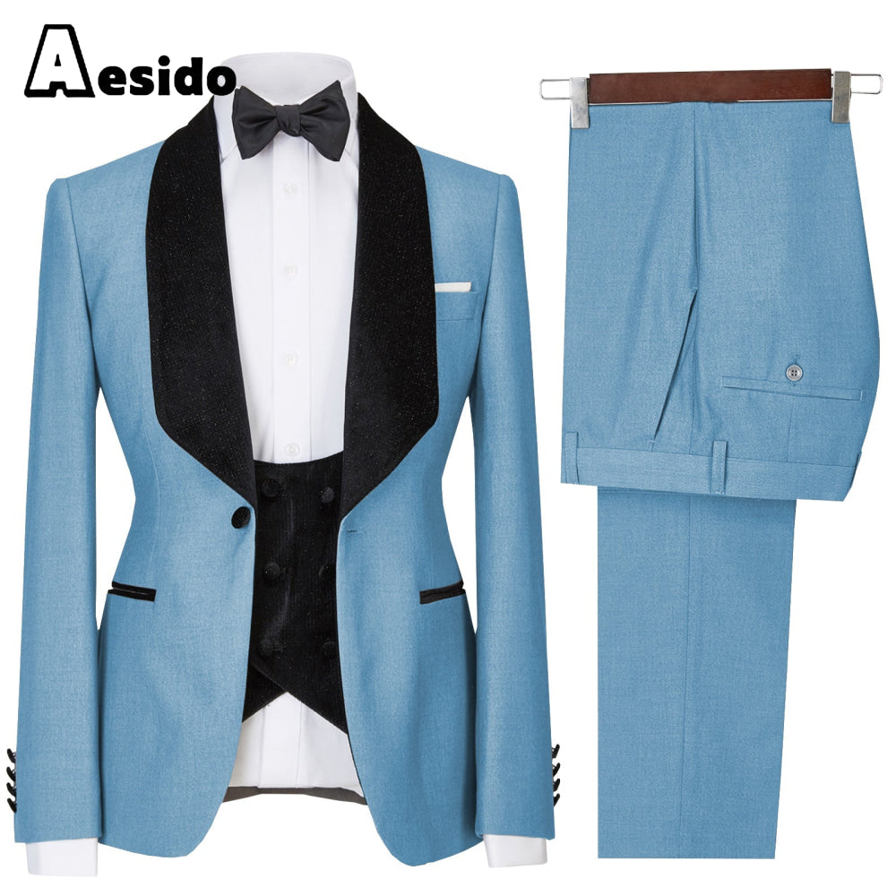 aesido 3 Pieces Mens Flat Suit Dress (Blazer+Vest+Pants)