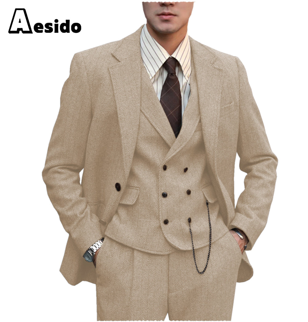 aesido 3 Pieces Notch Lapel Men Suit（Blazer+Vest+Pants）