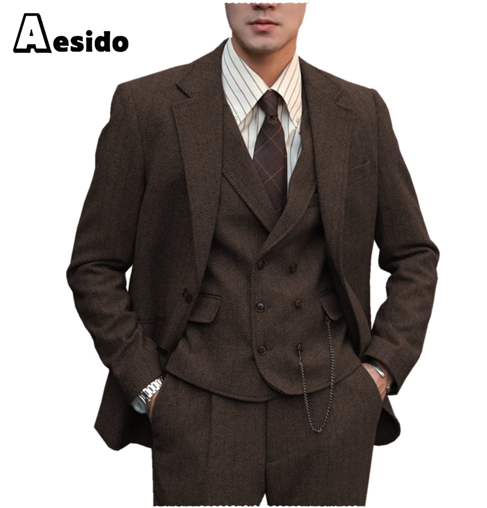 aesido 3 Pieces Notch Lapel Men Suit（Blazer+Vest+Pants）