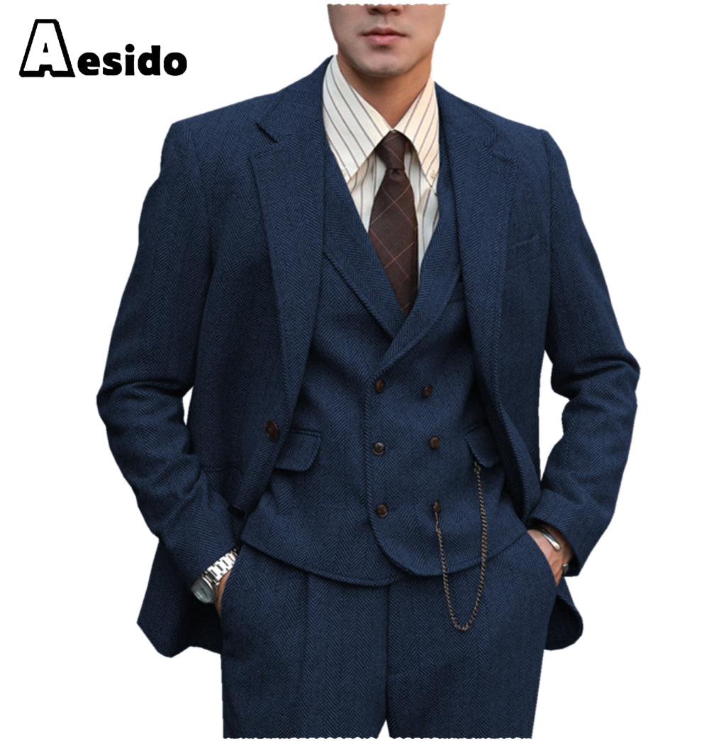 aesido 3 Pieces Notch Lapel Men Suit（Blazer+Vest+Pants）