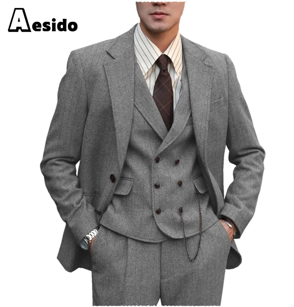 aesido 3 Pieces Notch Lapel Men Suit（Blazer+Vest+Pants）