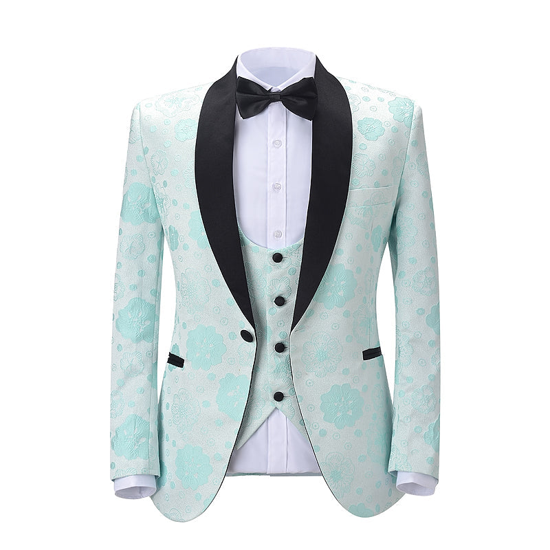 Aesido 3 Pieces Patterned Shawl Lapel Mens Suit (Blazer+vest+Pants)