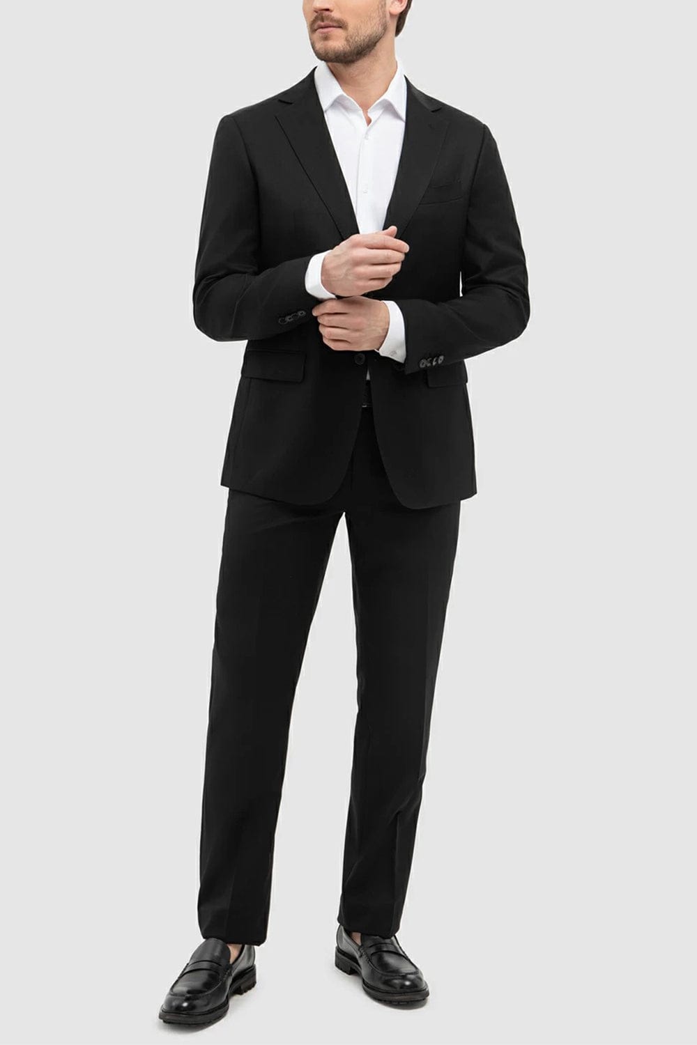 aesido Black 2 Piece Notch Lapel Double Button Men's Suit (Blazer+Pants)