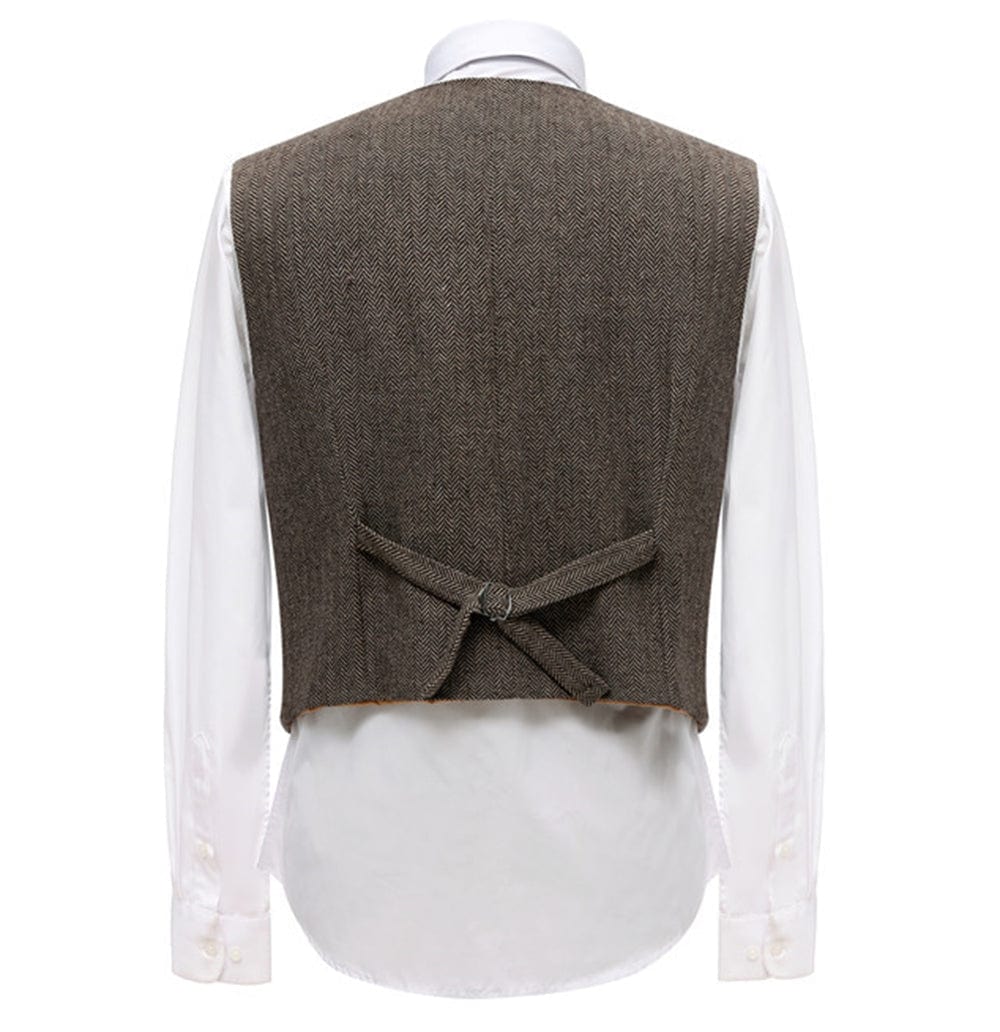 aesido Brown Leisure Men's Suit Vest Herringbone V Neck Waistcoat