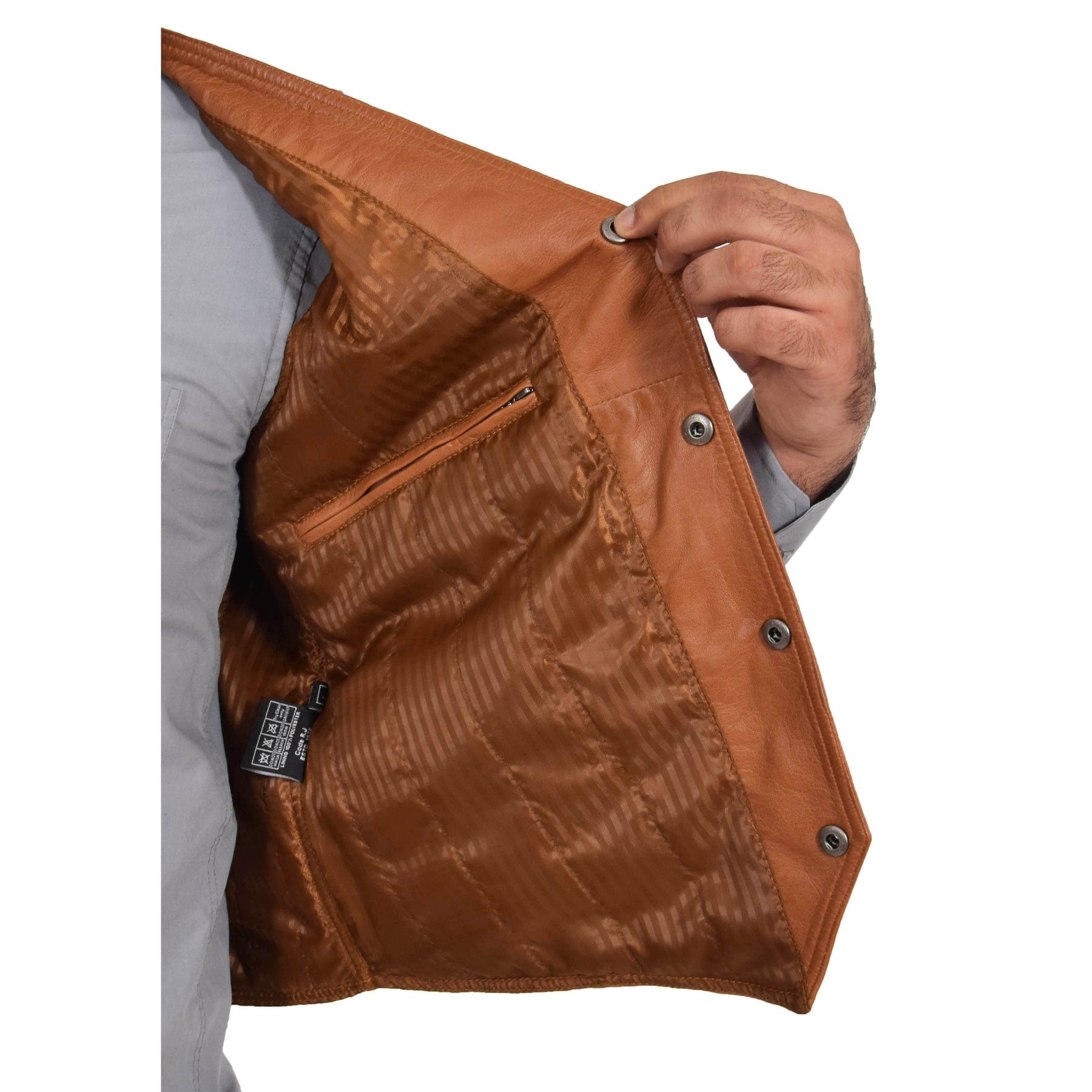 aesido Brown Men's Single Breasted V Neck Leather Vest