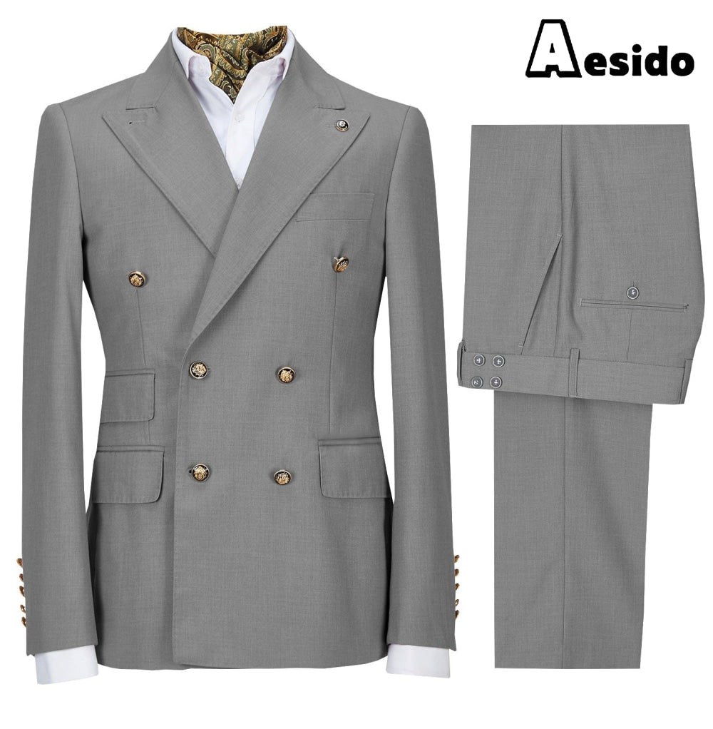 aesido Casual Men's Suit Slim Fit Double Breasted 2 Piece (Blazer+Pants)