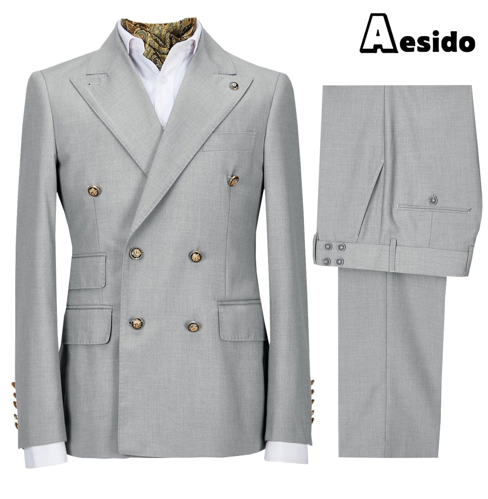 aesido Casual Men's Suit Slim Fit Double Breasted 2 Piece (Blazer+Pants)