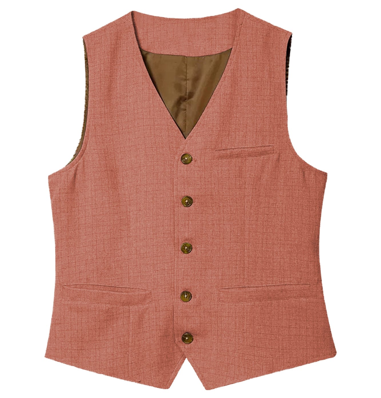 aesido Casual Single Breasted V Neck Linen Men Waistcoat