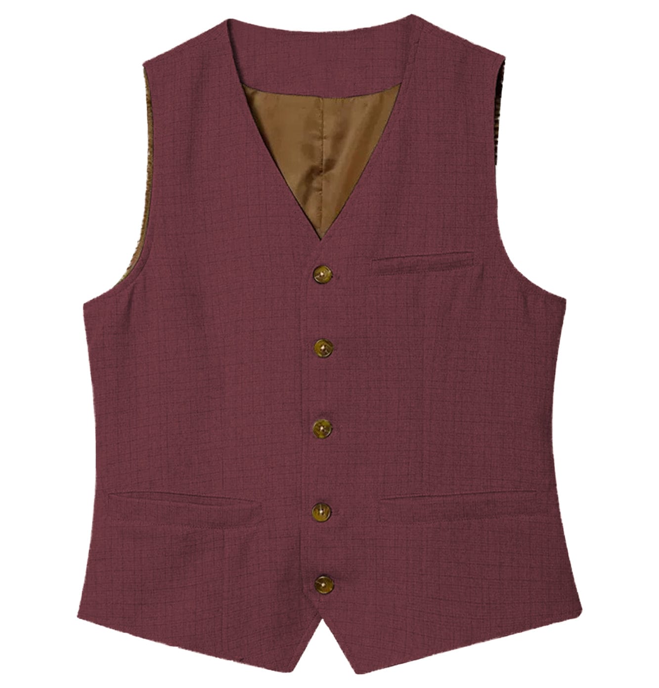 aesido Casual Single Breasted V Neck Linen Men Waistcoat