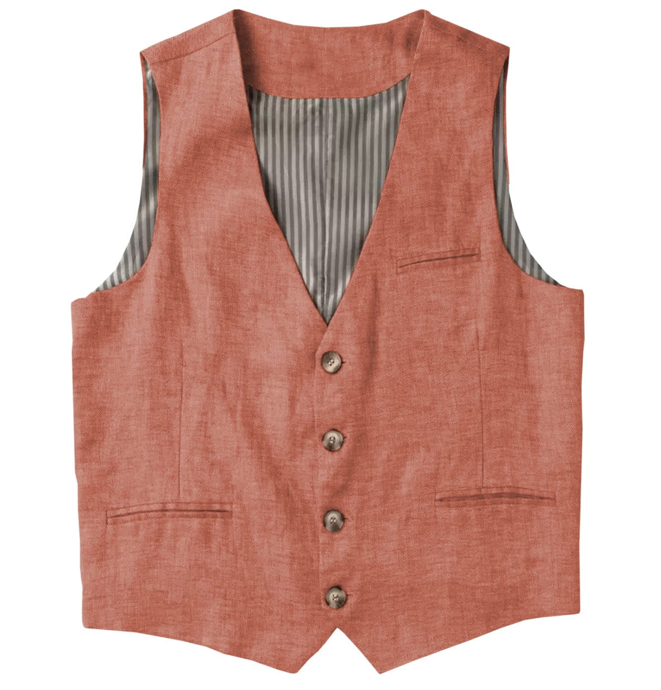 aesido Casual Single Breasted V Neck Linen Mens Vest