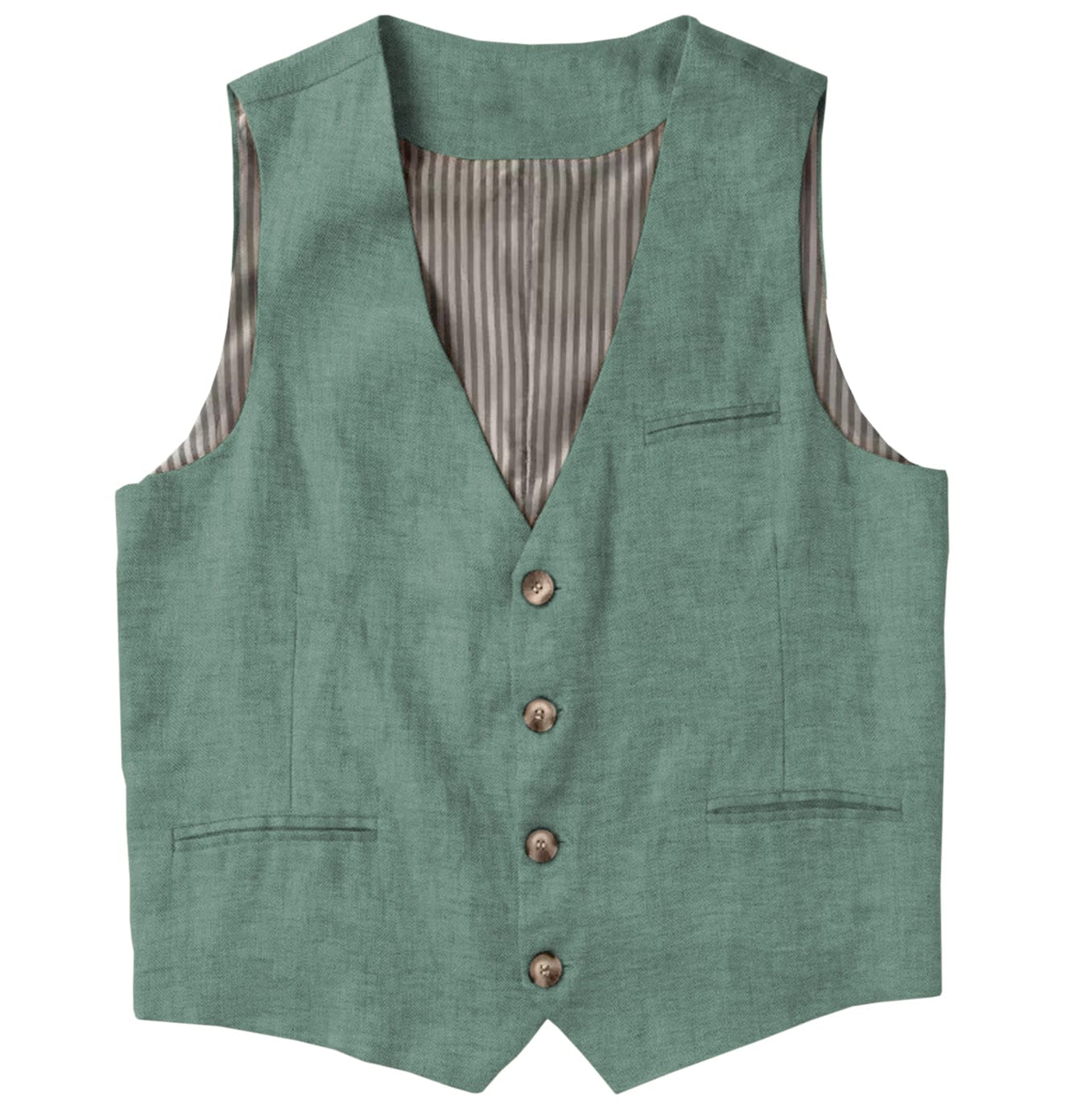 aesido Casual Single Breasted V Neck Linen Mens Vest