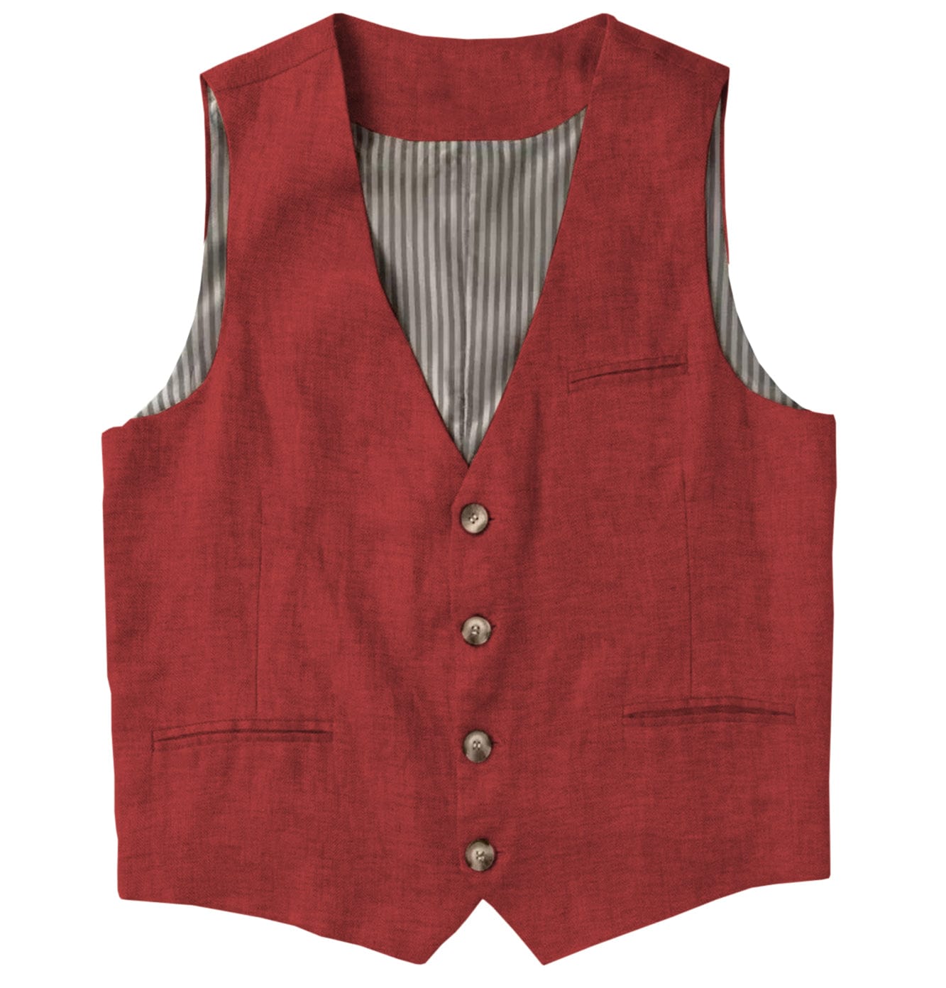 aesido Casual Single Breasted V Neck Linen Mens Vest