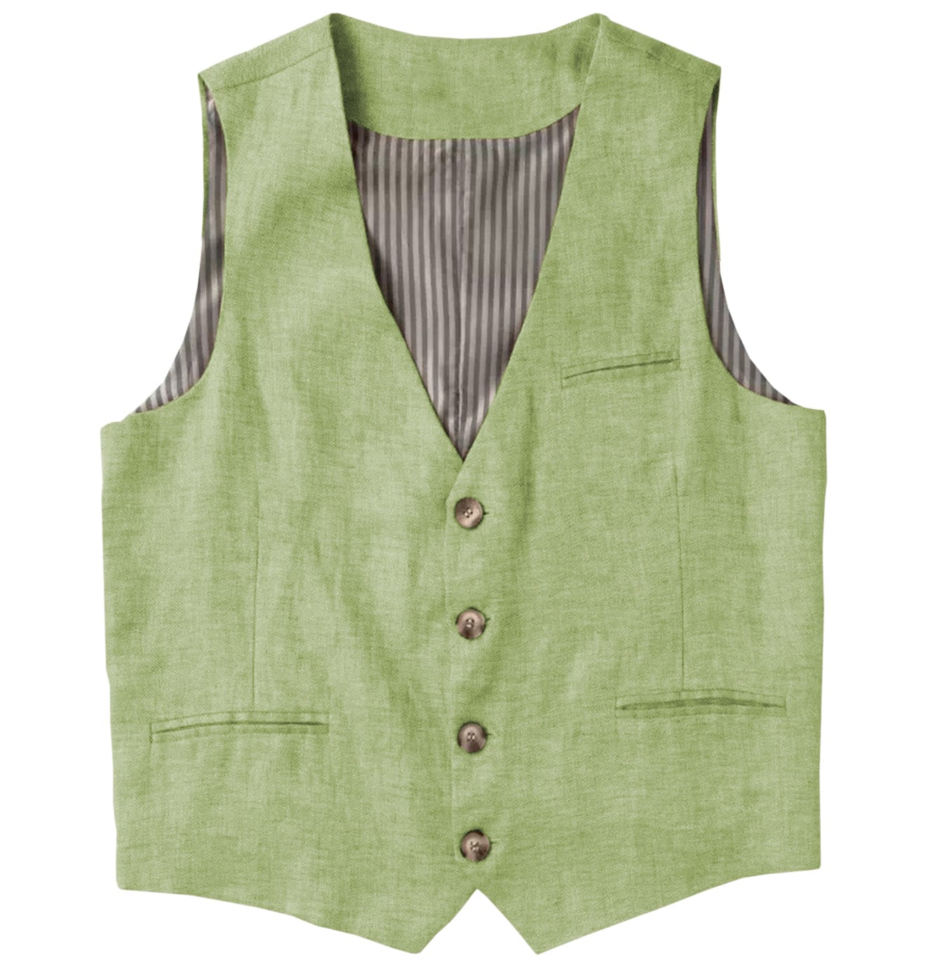 aesido Casual Single Breasted V Neck Linen Mens Vest