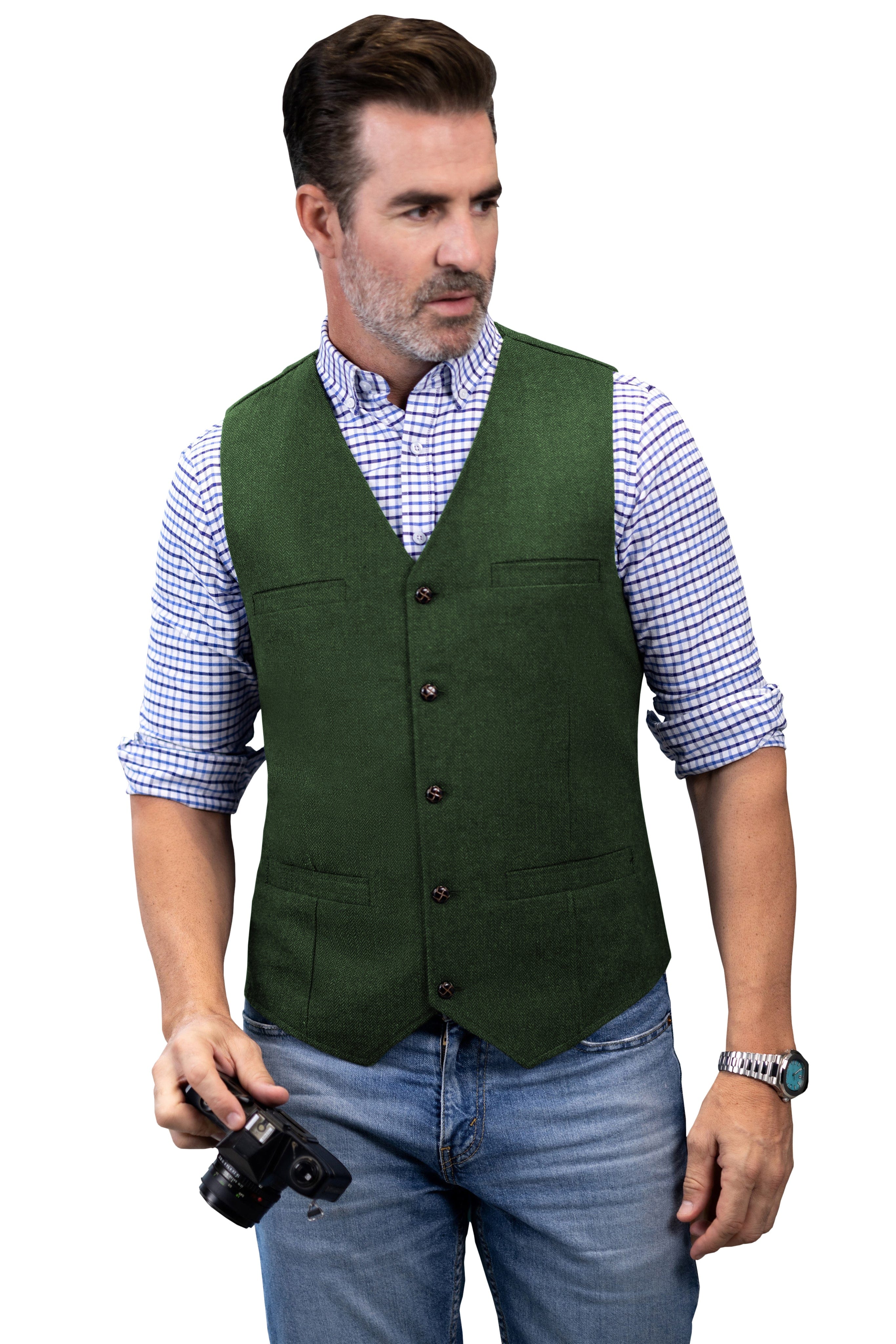 aesido Casual Single Breasted V Neck Mens Vest