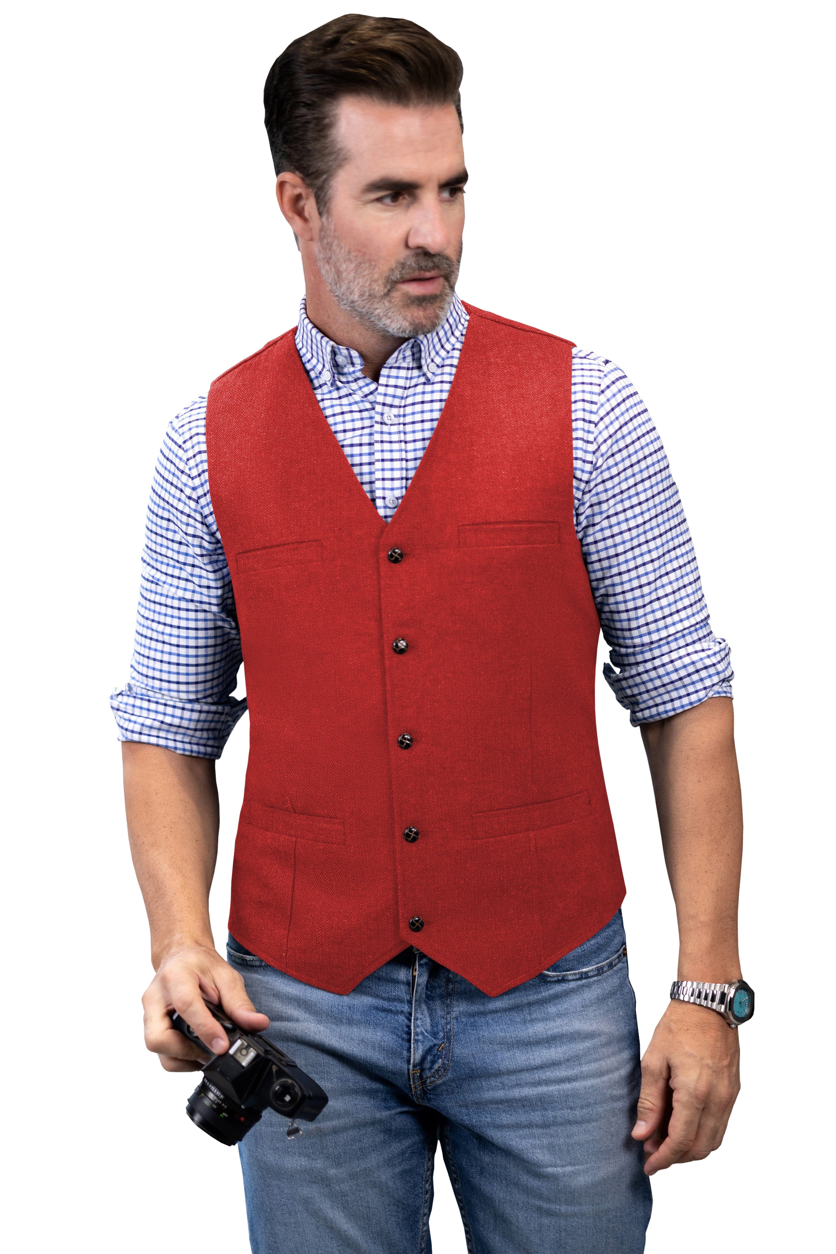 aesido Casual Single Breasted V Neck Mens Vest