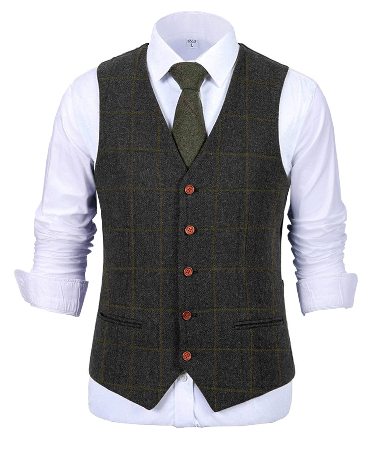 aesido Classic Men's Suit Vest Plaid Tweed V Neck Waistcoat