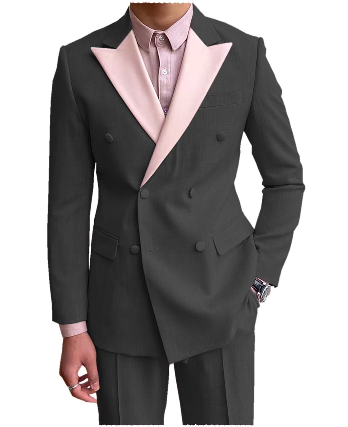 aesido Fashion Double Buttons Peak Lapel Men Suit（Blazer+Pants）