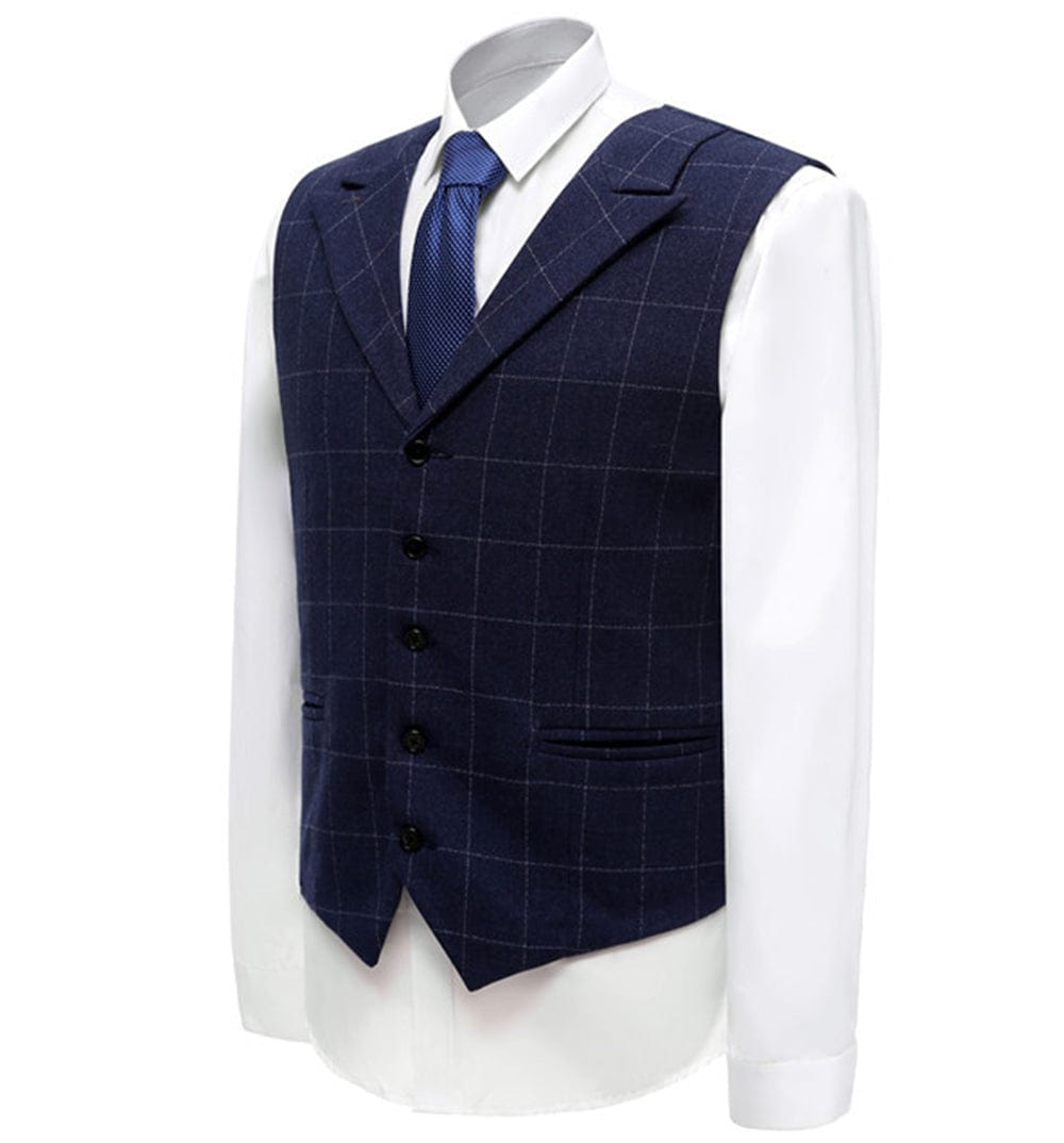 aesido Fashion Men's Suit Vest Plaid Peak Lapel Waistcoat