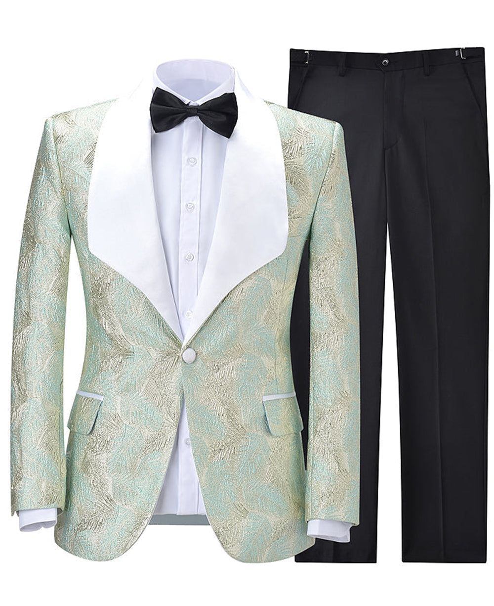 aesido Formal 2 Pieces Mens Suit Patterned Shawl Lapel Tuxedos (Blazer+Pants)