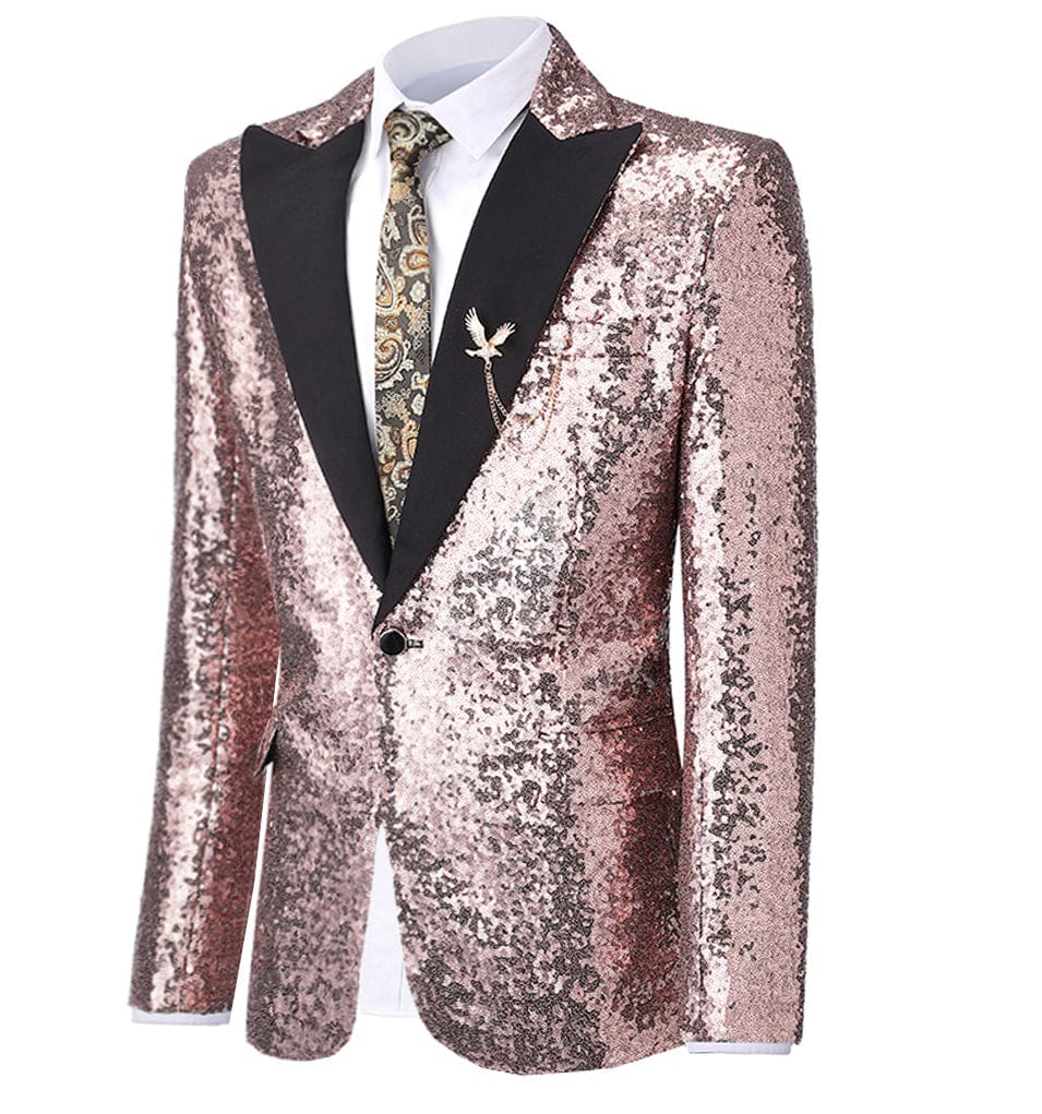 aesido Formal 2 Pieces Mens Suit Sequins Peak Lapel Tuxedos (Blazer+Pants)