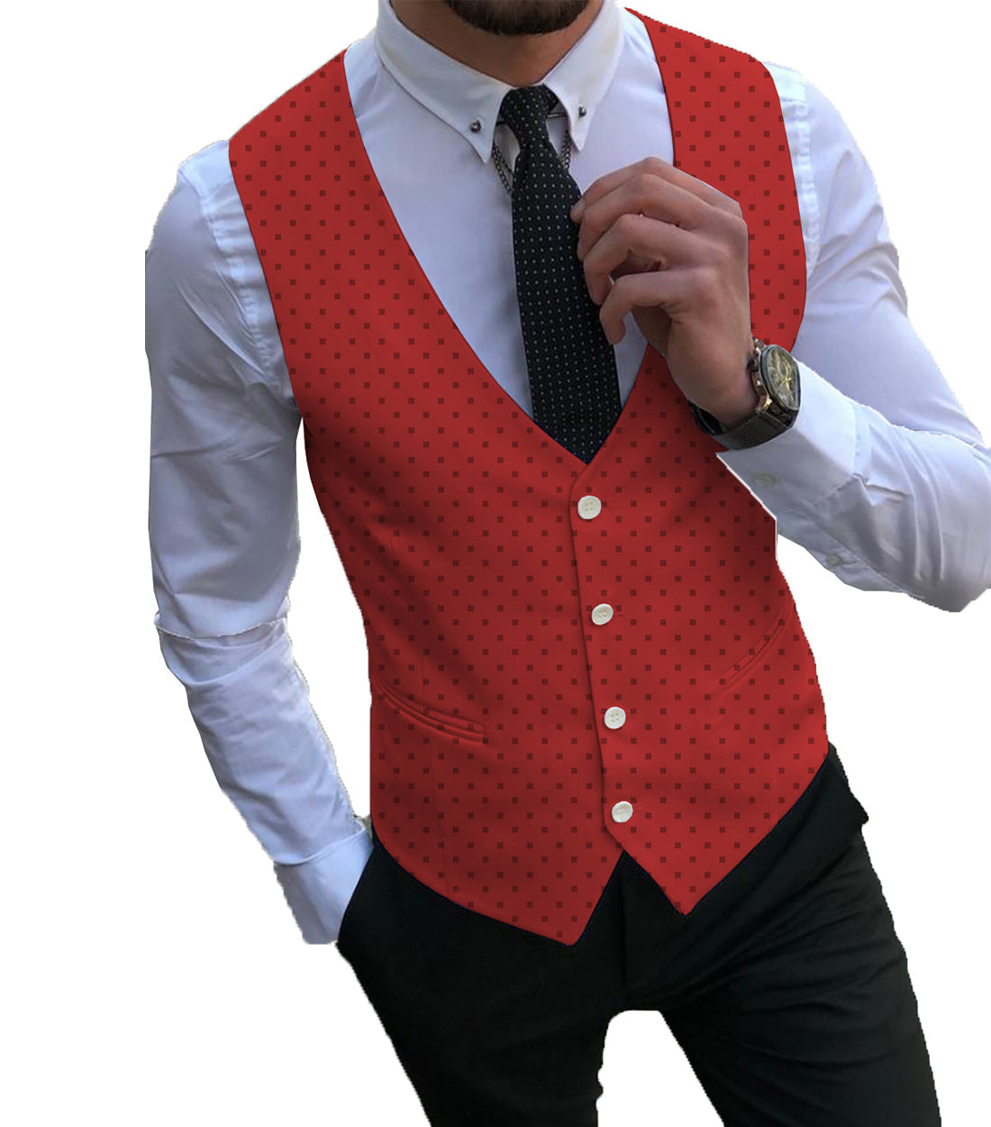 aesido Formal Men's Suit Vest Printed V Lapel Waistcoat