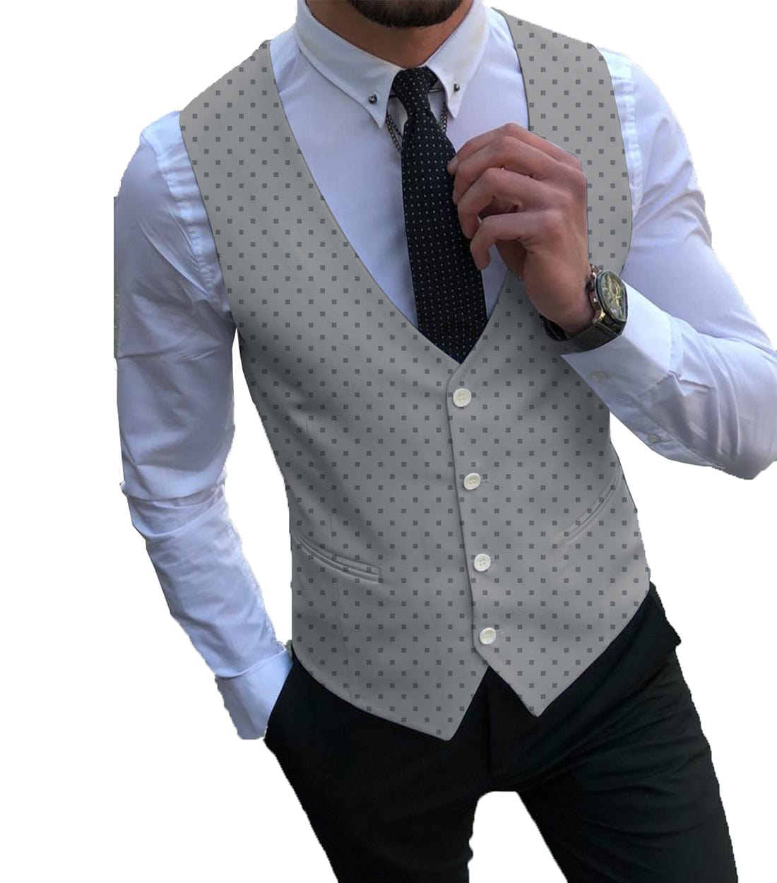 aesido Formal Men's Suit Vest Printed V Lapel Waistcoat